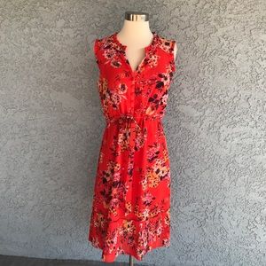 Andeawy Orange Green Floral Sleeveless Dress NWOT